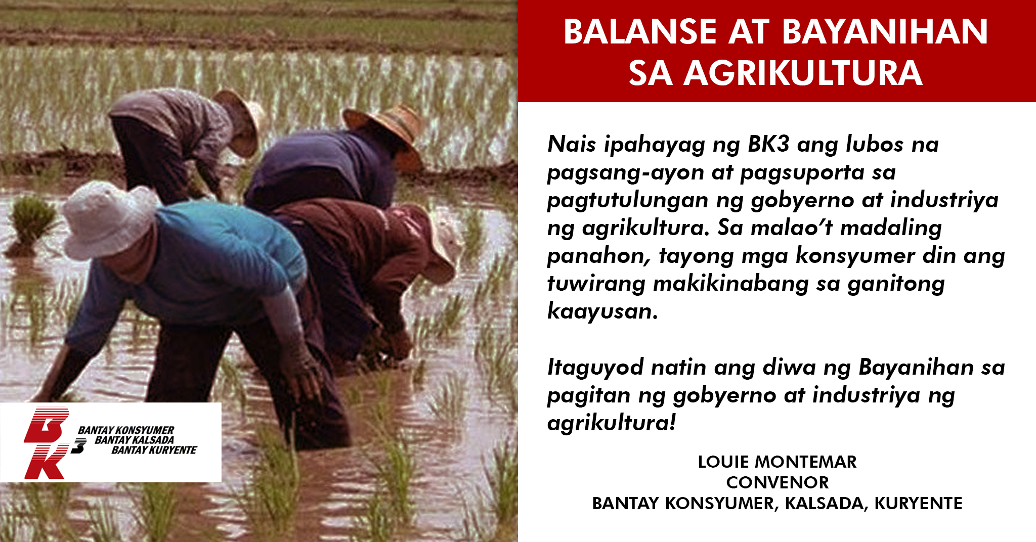 Balanse at Bayanihan sa Agrikultura  Pahayag ng BK3