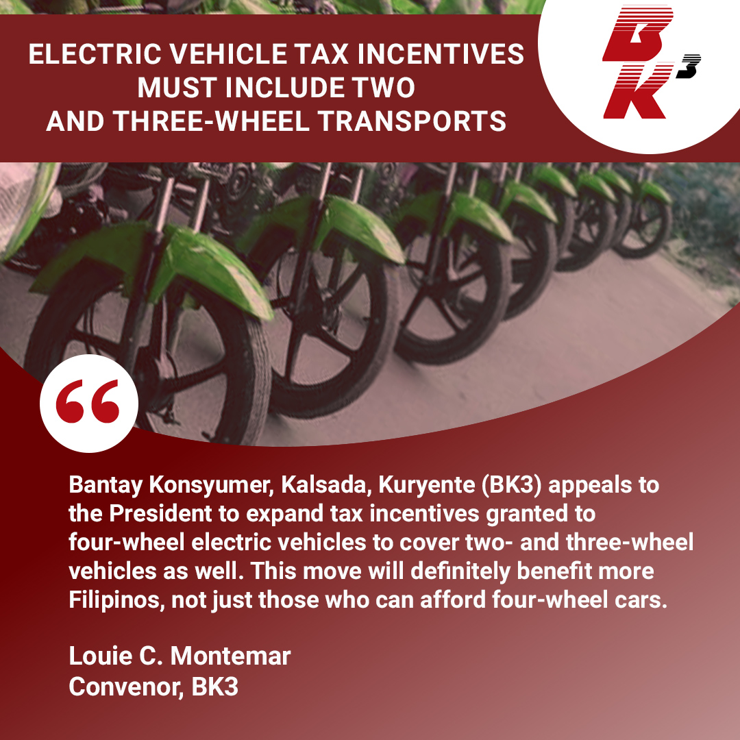 Electric Vehicle tax incentives must include two and threewheel transports